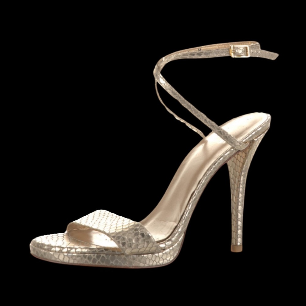 Stuart Weitzman Gold Python Leather Sandal Heels - image 1